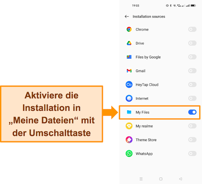 Screenshot der Android-Installationseinstellungen