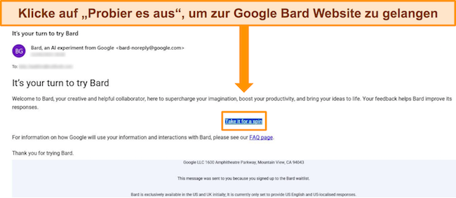 Bild der Bestätigungs-E-Mail von Google Bard, aus der hervorgeht, dass der Nutzer jetzt auf Bard zugreifen kann