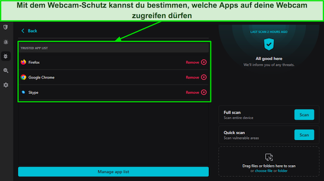 Screenshot von Surfshark Webcam Protection