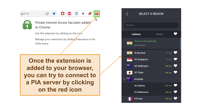 Screenshot of PIA browser extension