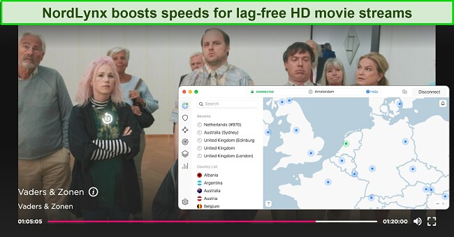 Screenshot of Vaders & Zonen playing on Videoland while NordVPN is connected to a server in the Netherlands