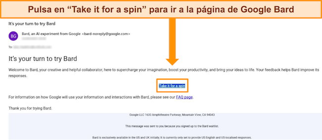 Imagen del correo electrónico de confirmación de Google Bard que indica que el usuario ahora puede acceder a Bard