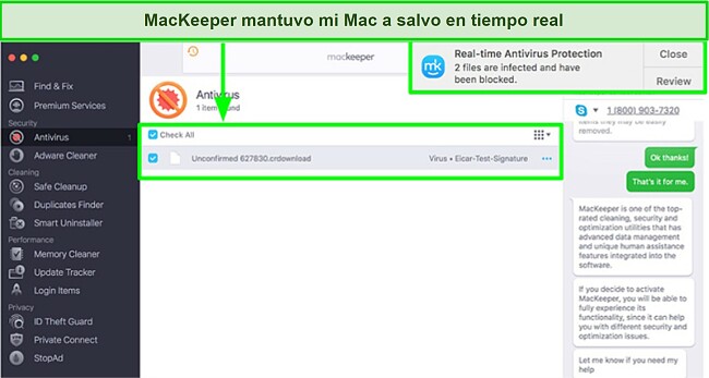 MacKeeper te envía una notificación cuando bloquea un archivo malicioso en Mac
