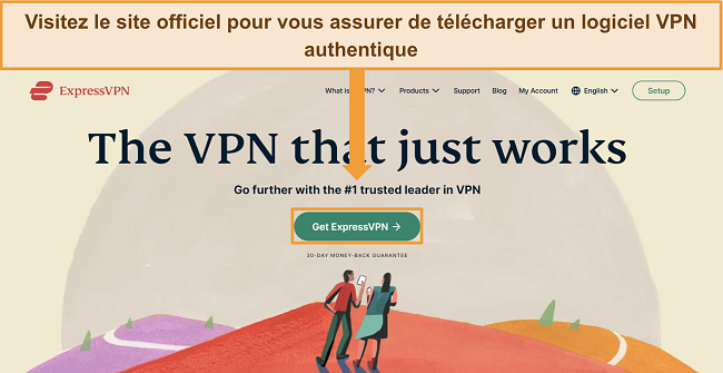 Capture d'&eacute;cran du site web d'ExpressVPN avec le bouton 