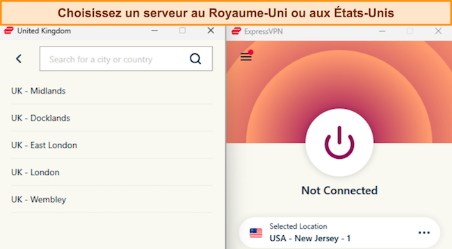 Captures d'écran du processus de connexion d'ExpressVPN sous Windows