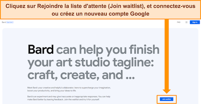 Capture d'écran de l'écran d'inscription à la liste d'attente Google Bard