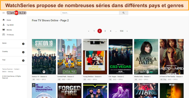 Une capture d'écran de l'interface de bureau de ProjectFreeTV, avec l'onglet Programme TV sélectionné