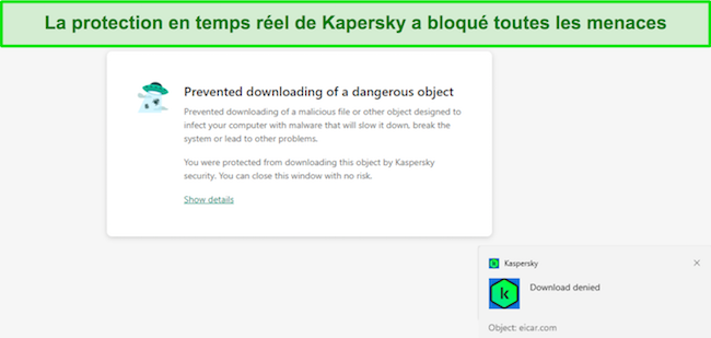 Capture d'écran de la protection en temps réel de Kaspersky