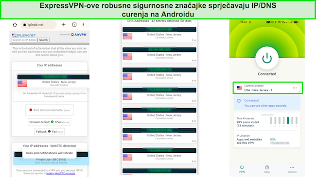 Grafika koja prikazuje više ExpressVPN poslužitelja bez curenja IP-a i DNS-a