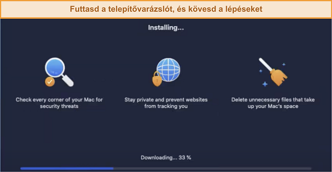 K&eacute;pernyők&eacute;p az Avir&aacute;r&oacute;l, amint egy Mac-en telep&uuml;l
