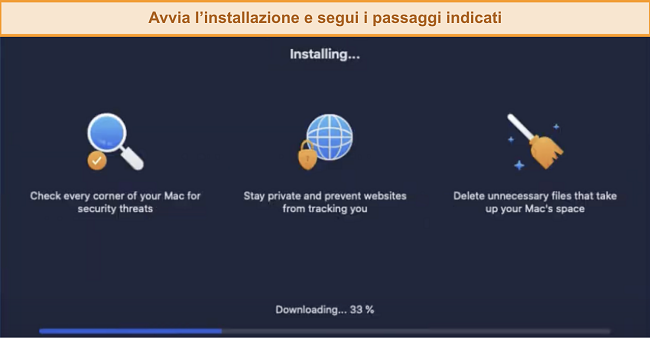 Screenshot dell'installazione di Avira su un Mac
