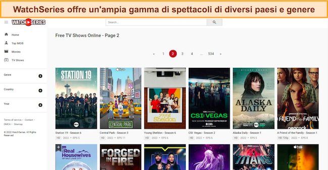 Uno screenshot dell'interfaccia desktop di ProjectFreeTV, con la scheda Programmazione TV selezionata