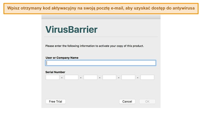 Zrzut ekranu strony aktywacji licencji Intego