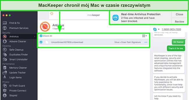 MacKeeper wysyła Ci powiadomienie za każdym razem, kiedy zablokuje złośliwy plik na Twoim komputerze Mac