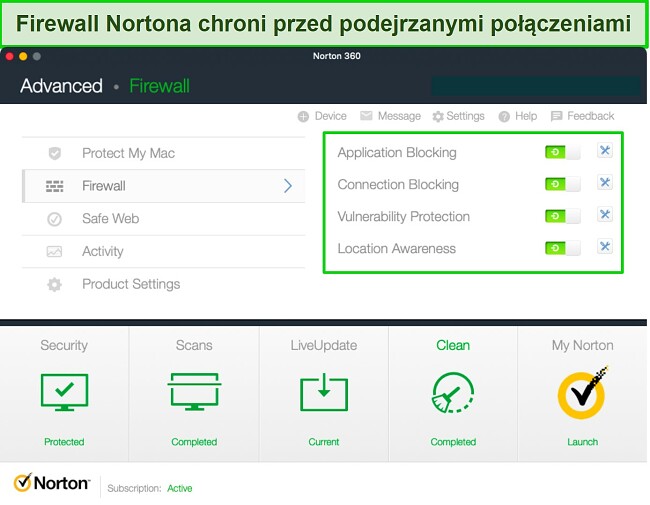 Zapora ogniowa Nortona na Mac zapewnia Ci dobrą ochronę, ale ma mniej funkcji niż zapora ogniowa w aplikacji na Windows