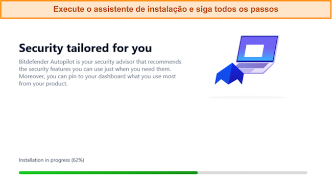 Captura de tela do assistente de instalação do Bitdefender