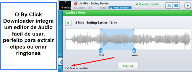 By Click downloader editor de áudio