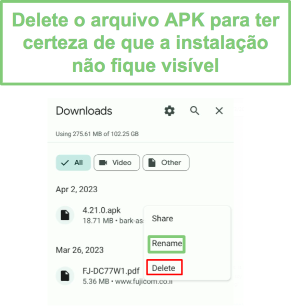 Excluir arquivo APK do Hoverwatch