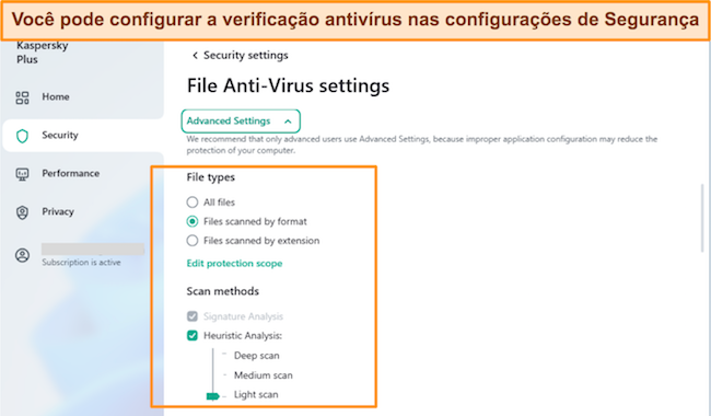 Captura de tela das configurações avançadas de digitalização