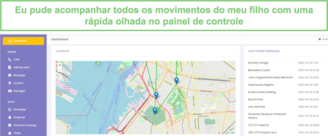 Rastreamento de localiza&ccedil;&atilde;o do painel Hoverwatch
