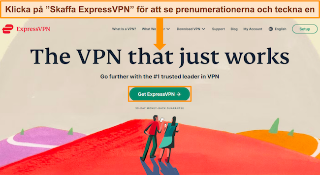 Skärmdump av ExpressVPNs webbsida, som markerar knappen 