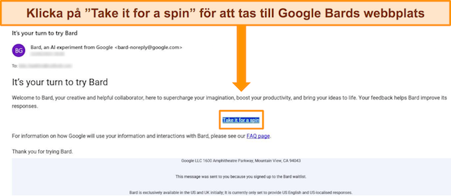 Bild av Google Bard-bekräftelsemail som anger att användaren nu kan komma åt Bard
