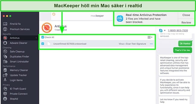 MacKeeper skickar en notis när den blockerar en skadlig fil på din Mac
