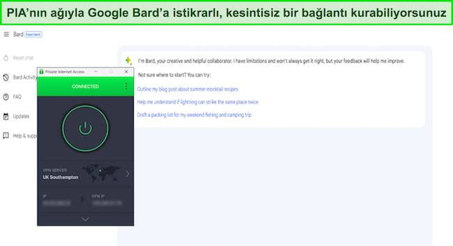 PIA'nın Birleşik Krallık - Southampton sunucusuna bağlı olduğu Google Bard'ın açık görüntüsü