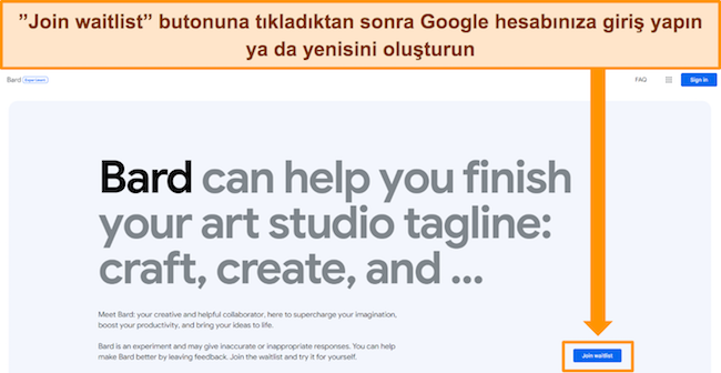 Google Bard bekleme listesi kayıt ekranının ekran görüntüsü