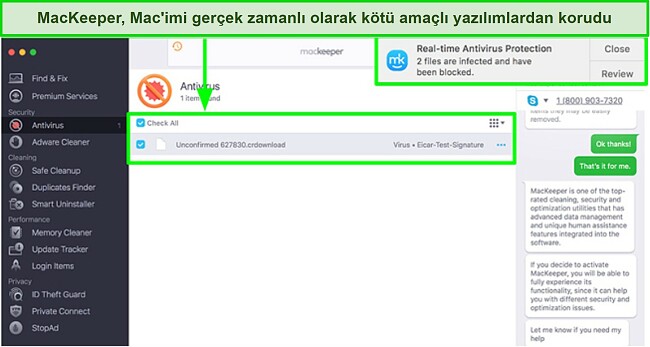 Mac cihazınızda zararlı bir dosyayı engellediğinde MacKeeper size bir bildirim gönderiyor