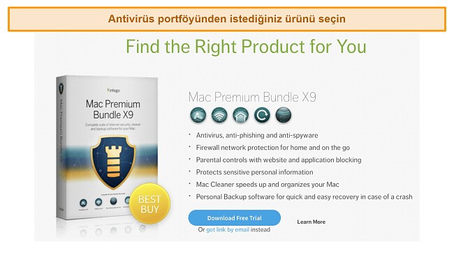 Intego'nun web sitesinde görüntülenen premium planının ekran görüntüsü