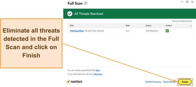 Screenshot showing how to complete Norton's Full Scan