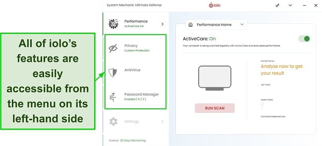 Screenshot showing iolo's beginner-friendly user interface