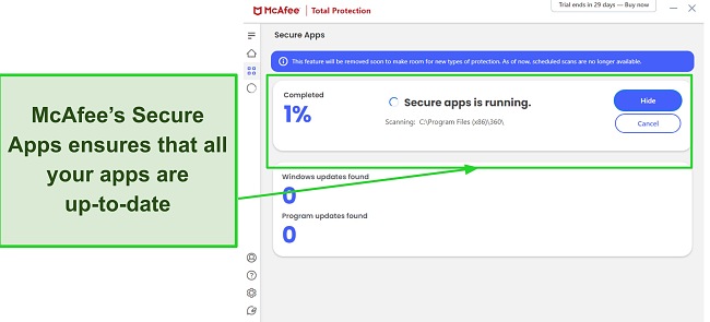 Screenshot of McAfee's Secure Apps vulnerability scan