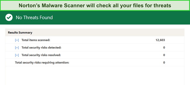Screenshot of Norton malware scanning results