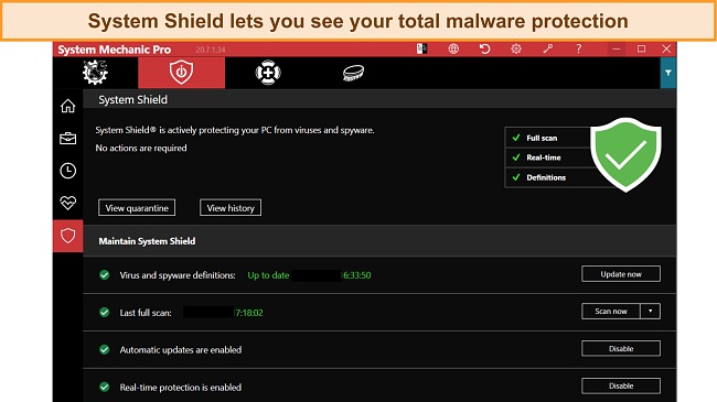 Screenshot of iolo's System Shield dashboard