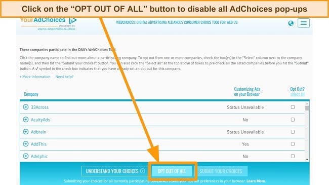 Screenshot of AdChoices opt-out page