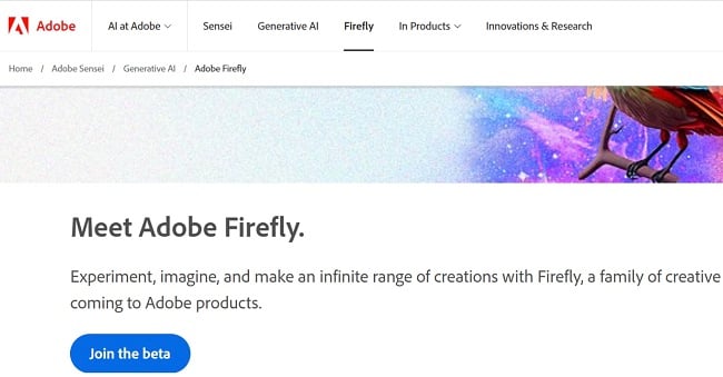 Adobe Firefly се присъединете към бета екранната снимка