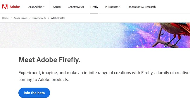 Adobe Firefly deltager i beta-skærmbilledet