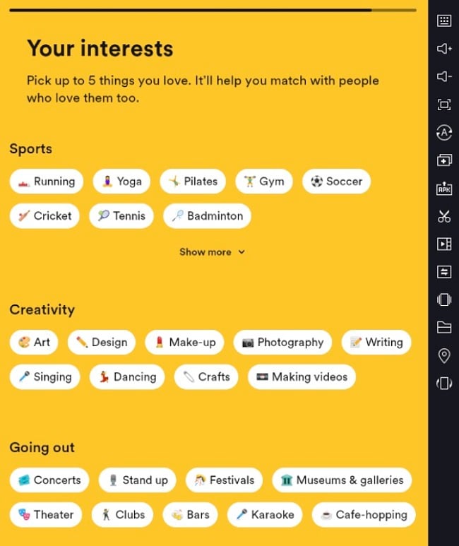 Bumble Your Interests Screenshot