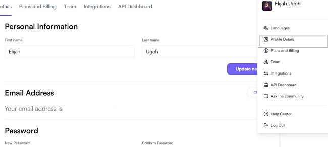 Tangkapan layar informasi pribadi ChatSonic