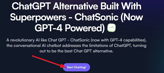 ChatSonic bắt đầu trò chuyện ảnh chụp màn hình