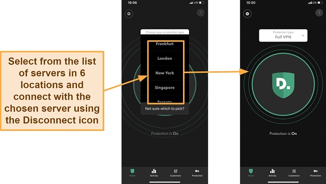 Screenshot of the server selection process on the Disconnect app