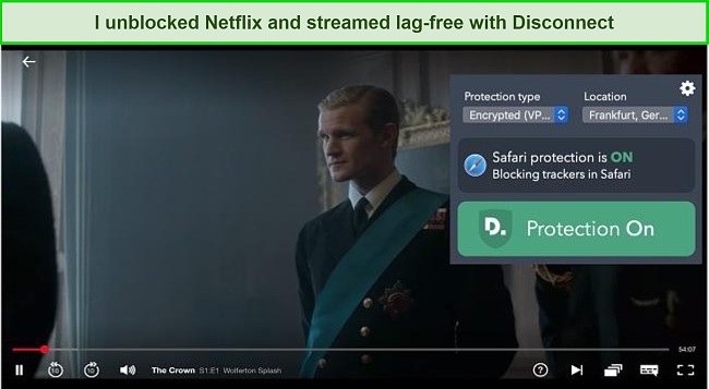 Screenshot of Disconnect Premium unblocking The Crown on Netflix US