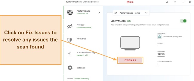 Screenshot showing how to resolve detected vulnerabilities using iolo