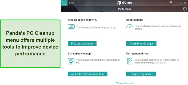 Screenshot of Panda's PC Cleanup tools