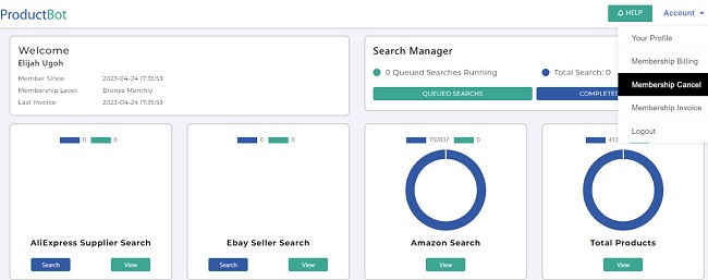 عضوية ProductBot تلغي لقطة الشاشة