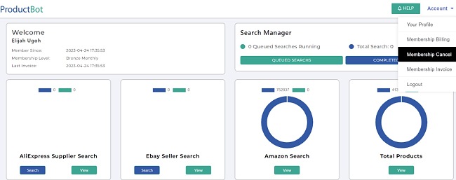 Capture d'écran de l'annulation de l'adhésion à ProductBot