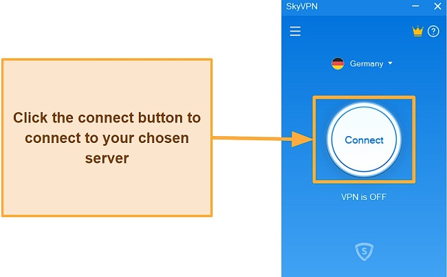 Screenshot showing SkyVPN's screen for establishing connection
