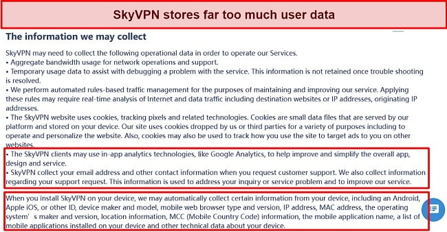 Screenshot of SkyVPN's privacy policy